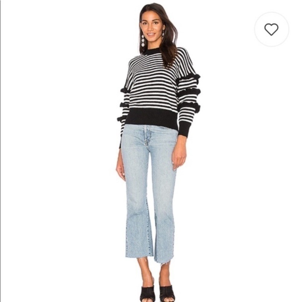 Cotton Emporium ruffle striped || cropped sweater black white size‎ Large boho